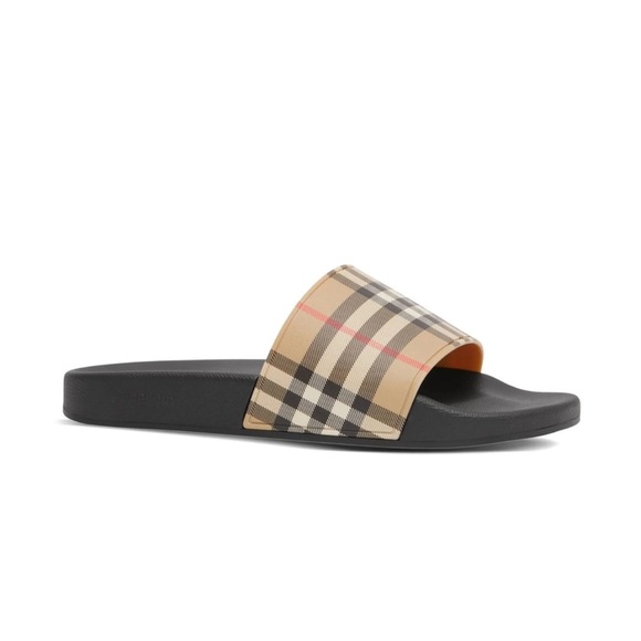 Burberry Beige and Black Check Slides - Picture 7 of 14